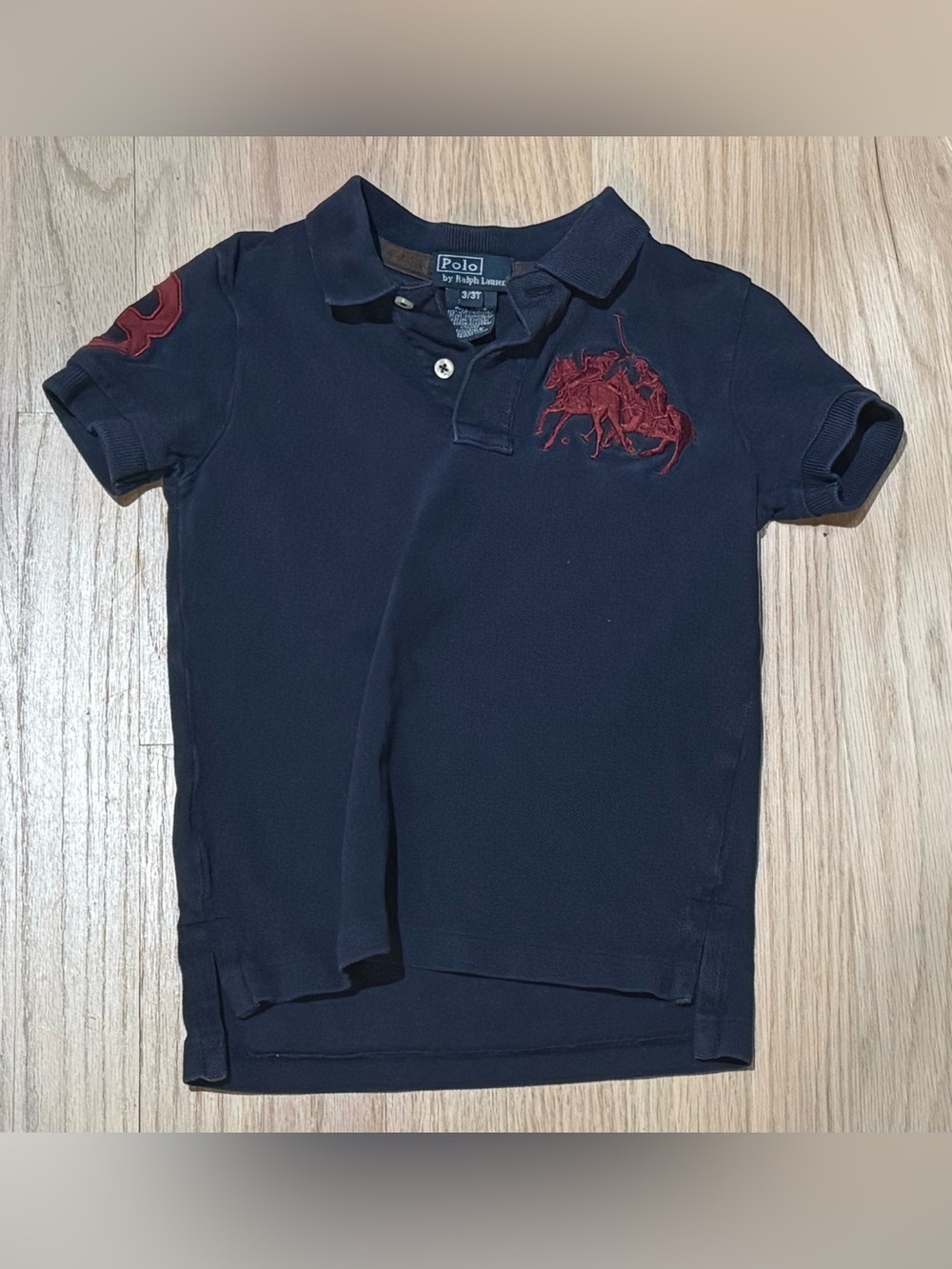 Polo by Ralph Lauren Navy Short Sleeve Polo Red Embroidered Crest Top 3t 3